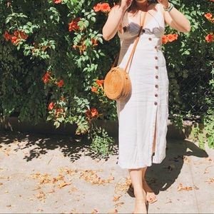 UO White Midi Wrap Dress w/Buttons